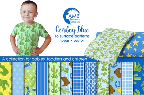 Cowboy digital paper, Cowboys in Blue background, Western theme Scrapbooking papers, The Old West in Blue, AMB-185