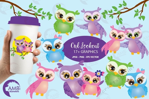 Owls clipart, owls in love clipart, commercial use, vector graphics, digital clip art, digital images, AMB-271