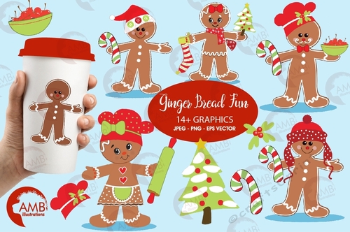Christmas Clipart, Gingerbread clipart, Ginger bread cookie clipart, Instant Download, AMB-377