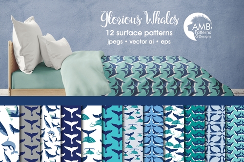 Whale Digital Papers, Whale Tail Scrapbook Papers, Nautical Papers and Backgrounds, AMB-399
