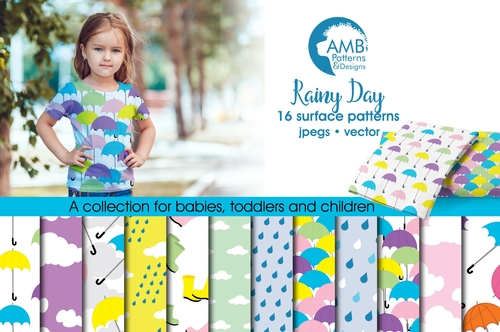 Rainy day digital paper, rainy day paper, weather paper, clouds, raindrops, scrapbook, instant download, AMB-451