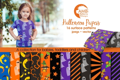 Halloween papers, Halloween digital papers, Owls, ghosts, scrapbook papers, instant download, AMB-475