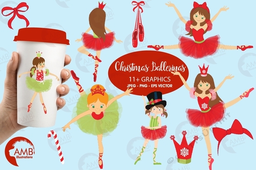 Christmas Ballerinas, Ballerina clipart, Ballet clipart, Christmas Clipart, Nutcracker, Instant download, AMB-571