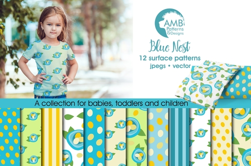 Spring digital paper, bird paper, Bird and nest digital paper, Easter digital background, instant download, AMB-590