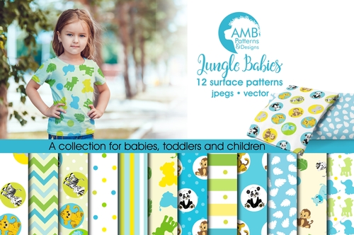 Nursery Digital Papers, Baby Jungle Animal Papers, Pastel Nursery Scrapbook Papers, AMB-599
