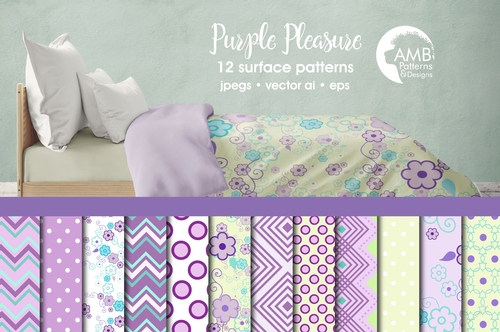 Purple digital papers, Floral Patterned, Geometric scrapbook paper, Backgrounds for cards, planners, invites, AMB-802