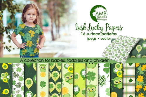 Lucky Leprechaun Digital Papers, St Patricks Day, Irish Owls Digital Papers, Shamrock Digital Paper, Scrapbooking Patterns, AMB-827