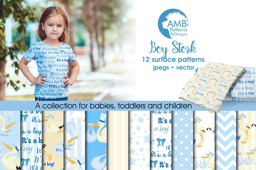 Stork digital papers, Baby Boy, Newborn papers, Baby Shower Papers, Special Delivery, Its a boy scrapbook papers, AMB-834