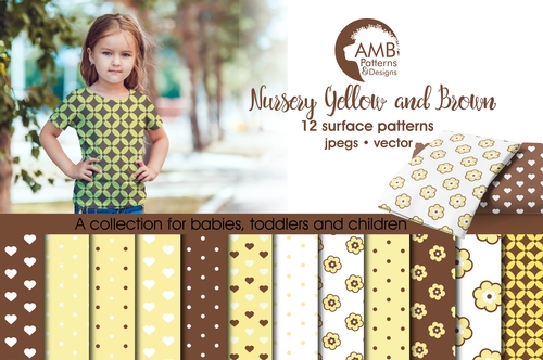 Yellow and Brown Digital Papers, Pastel Papers, Mix and Match Papers, Nursery Papers, Polkadots Papers, AMB-839