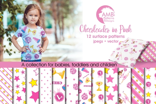 Cheerleader Digital Papers, Pink Cheerleaders papers, Sports Digital Papers, School Scrapbook Papers, AMB-886