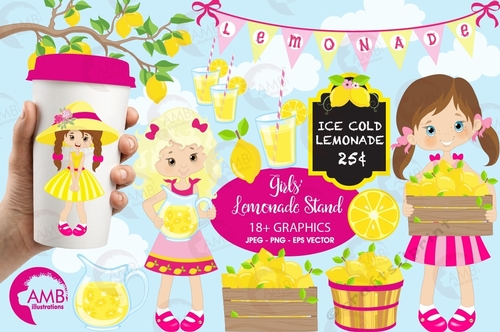 Lemonade clipart, Lemonade stand clipart, Lemonade party clipart, lemon clip art, commercial use, digital clip art, AMB-890