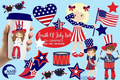 Fourth of July clipart, Kids Clipart, Independence Day clipart, 4th of July clipart, digital clip art, AMB-923