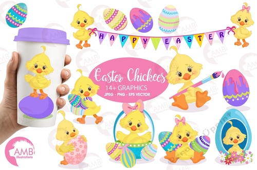 Easter Chick Clipart, Chickadee Clipart, Easter Clipart, Easter egg clipart, Vector Graphics, AMB-1200