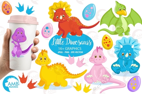 Dinosaur clipart, baby dinosaur, Baby dino clipart, Volcano, background, digital clipart, AMB-1203