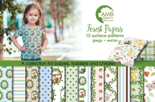 Forest Animals Digital Papers, Raccoons digital papers, Digital papers, clipart, scrapbook papers, AMB-1207