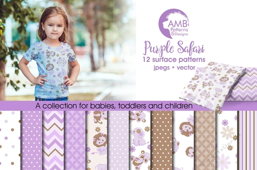 Jungle Animals Digital Papers, Elephant, Lions, Pandas, Hippos, Monkeys, scrapbook papers, AMB-1210