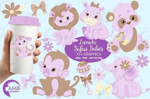 Jungle Animals Clipart, Jungle Animal Babies Clipart, Purple Baby Animals, Jungle Clip Art, AMB-1212