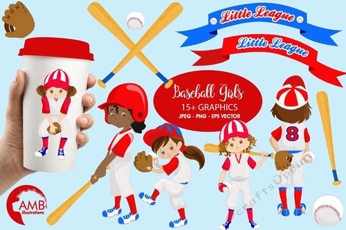 Baseball Team clipart, Baseball Diamond clip art, Girls Baseball clipart, vector graphics, digital images, AMB-1224