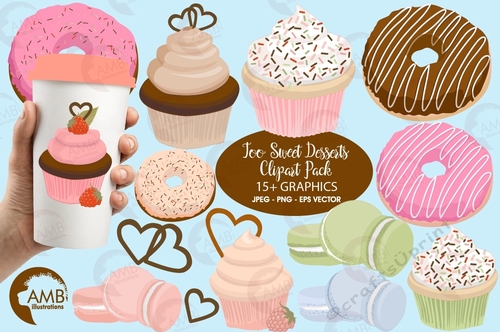 Cupcake clipart, Donut Clipart, Bake Sale Clipart, Macaroon Clipart, Cookie clipart, AMB-1570