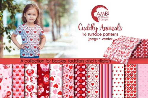Valentine Digital Papers, Animal Valentine digital papers, Red and white Digital papers, hearts and balloon papers, AMB-1579