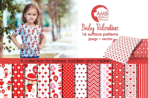 Valentine Baby Digital Papers, Baby Digital Papers, Valentines Day Papers, Scrapbook, Backgrounds, AMB-1581