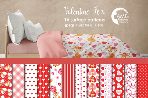 Valentine Digital Papers, Foxes Valentine digital papers, Fox Digital papers, Couple of Foxes, AMB-1583