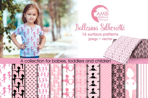 Ballet silhouette digital papers, Ballerina scrapbook papers, Ballet silhouettes paper, Ballerina papers, Ballet papers, AMB-1585