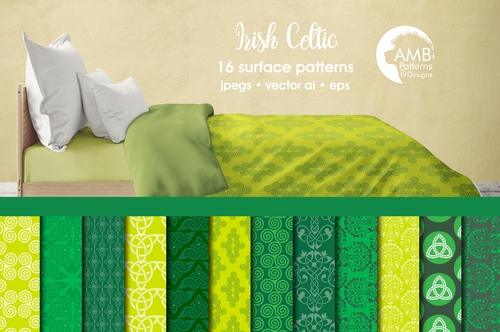 Celtic digital papers, St Patricks Day papers, St-Paddys papers, Green celtic papers, digital download, AMB-1589