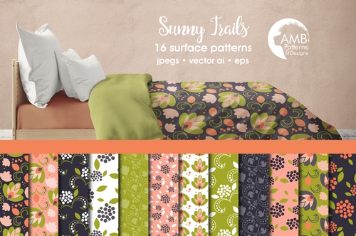 Floral Digital Papers, Shabby chic papers, vintage flowers, digital papers, pink floral pattern, Sunny Trail pattern, AMB-1807