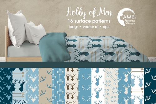 Cabin Chic Antler paper, Deer Digital Papers, masculine paper, Guy hunting pattern, Antler in blue papers,, AMB-1872
