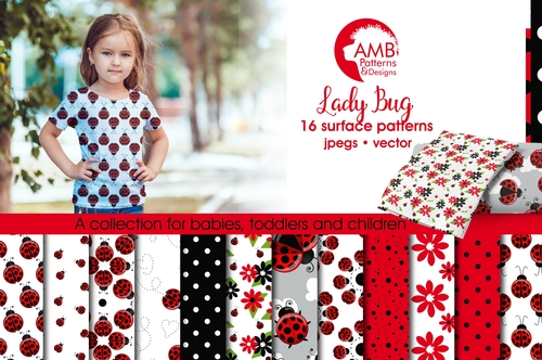 Ladybug digital papers, Red ladybug papers, Insects, Sweet ladybug papers, polkadot paper, ladybug scrapbook papers, AMB-1928
