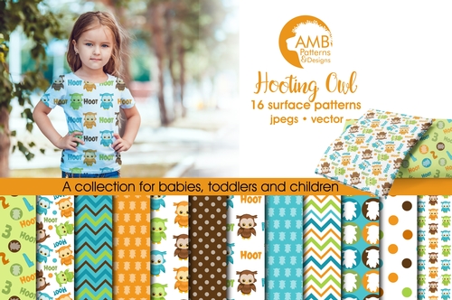 Owl Digital Papers, Owl Birthday, striped papers, dotted papers, numbers papers, Scrapbook Papers, AMB-1937