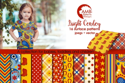 Cowboy Digital Paper, Cowboys in Bright Colors, Western Theme Scrapbooking papers, The Old West Digital Papers, AMB-1976