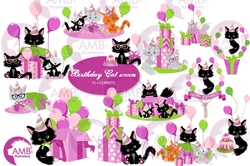 Birthday Cats Scenes Clipart AMB-2671