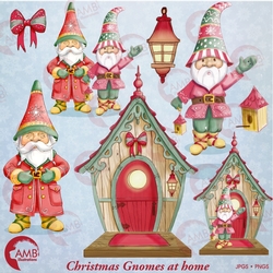 Christmas gnomes clipart watercolor, Christmas bird house clipart, Gnomes clipart, Christmas elf clipart, AMB-1543
