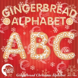 Christmas Alphabet Clipart, Gingerbread Cookie Alphabet Clip Art, Letters A to Z, Commercial Use, Instant Download, AMB-1491