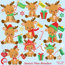Christmas Clipart, Reindeer Clipart, Santas Reindeer, Baby Reindeer Clipart, Christmas Ornament Clipart, AMB-2291