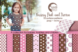Nursery Digital Papers, Brown and Pink Papers, Polka Dot Papers, floral papers, Heart papers, Commercial Use, AMB-837