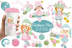 Christmas Clipart, Shabby Chic Christmas Girl Elves Clipart, Christmas Elves Clipart, Instant Download, AMB-994