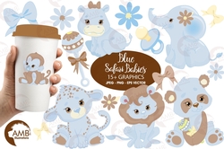 Jungle Animals clipart, Jungle animal babies clipart, Blue Baby Animals, Jungle Clip art, vector graphics, AMB-1211