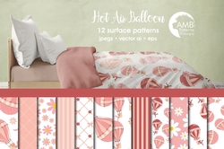 Hot Air Balloon digital papers, Wedding papers, Floral digital papers, Pink Roses, Floral papers, Engagement papers, AMB-1232