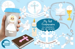 First communion clipart, Christian clipart, Bible, rosary, communion banner, create invitations & crafts, AMB-1255