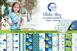 Nautical papers, Nautical digital papers, Nautical Nursery, Green and blue whales, Boy nursery papers, AMB-1595
