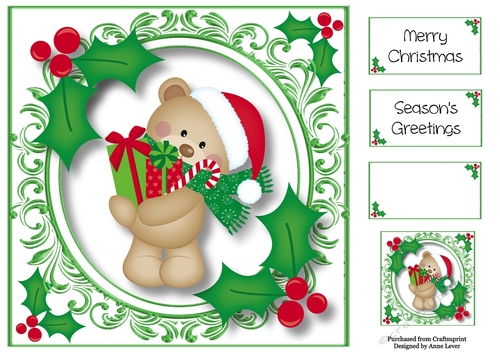 Christmas Teddy Bear & Presents 8x8