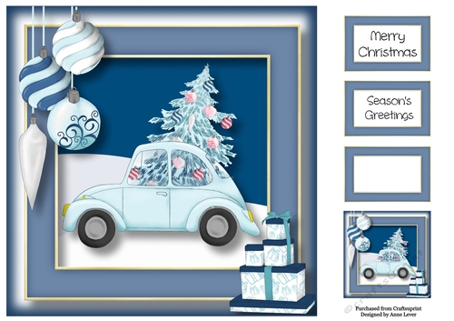Christmas Retro Car - Pale Blue 8x8