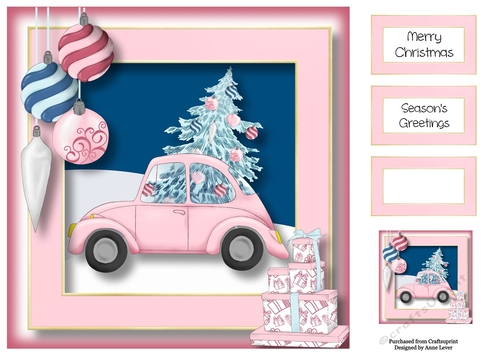 Christmas Retro Car - Pink 8x8