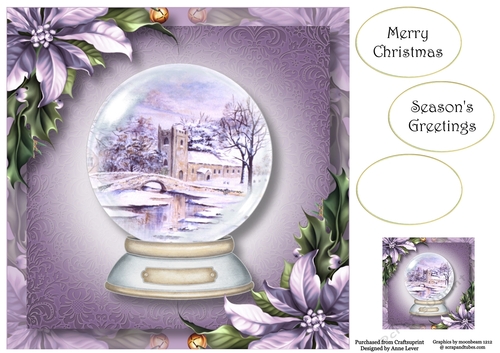 Beautiful Snowglobe & Purple Poinsettias 8x8