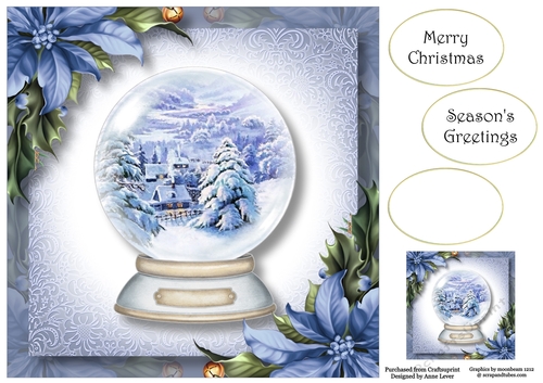 Beautiful Snowglobe & Blue Poinsettias 8x8