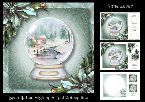 Beautiful Snowglobe & Teal Poinsettias