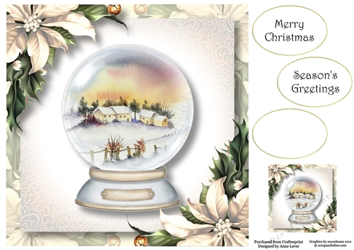 Beautiful Snowglobe & Ivory Poinsettias 8x8